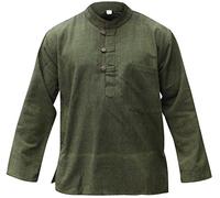 SHOPOHOLIC FASHION Chemises de Grand-Père Hippie en Tissu de Chanvre uni pour Homme, Vert, 2XL