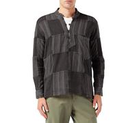 Shopoholic Fashion Chemises Hippies à Rayures Unies Lavées à la Pierre pour Hommes, Chemise Grand-père en Coton à Manches Longues, Black, M