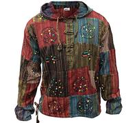 SHOPOHOLIC FASHION Délavé Rayure Patchwork Hippie Capuche Chemise Grand-Père - Multi, Multi, XL
