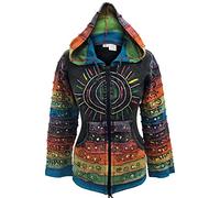 SHOPOHOLIC FASHION Délavéà l'acide Multicolore Patchwork Capuche, Rayures Arc en Ciel Manche Hippie Veste, Boho - Noir, Medium