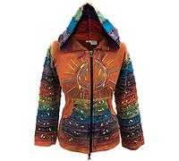 SHOPOHOLIC FASHION Délavéà l'acide Multicolore Patchwork Capuche, Rayures Arc en Ciel Manche Hippie Veste, Boho - Orange, Medium