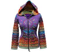 SHOPOHOLIC FASHION Délavéà l'acide Multicolore Patchwork Capuche, Rayures Arc en Ciel Manche Hippie Veste, Boho - Pourpre, Small