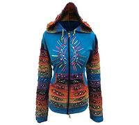 SHOPOHOLIC FASHION Délavéà l'acide Multicolore Patchwork Capuche, Rayures Arc en Ciel Manche Hippie Veste, Boho - Bleu, Medium
