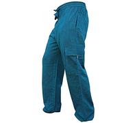 SHOPOHOLIC FASHION Homme Côté Poche Lumière Coton Boho Hippie Pantalon - Bleu Turquoise, XL