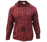 SHOPOHOLIC FASHION Homme Délavé Capuche Rayures Hippie Chemise Grand-Père - Bordeaux, XL
