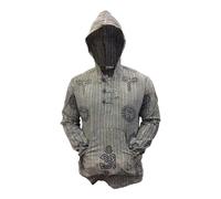 SHOPOHOLIC FASHION Hommes délavéà Rayures à Capuche Hippie Chemise Grand-père - L. Gris, Medium