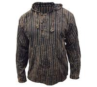 SHOPOHOLIC FASHION Hommes délavéà Rayures à Capuche Hippie Chemise Grand-père - Marron, X-Large