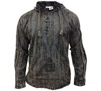 SHOPOHOLIC FASHION Hommes délavéà Rayures à Capuche Hippie Chemise Grand-père - Noir, X-Large
