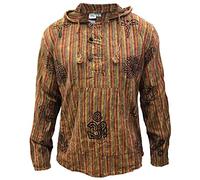 SHOPOHOLIC FASHION Hommes délavéà Rayures à Capuche Hippie Chemise Grand-père - Orange, XXX-Large