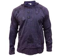 SHOPOHOLIC FASHION Hommes délavéà Rayures à Capuche Hippie Chemise Grand-père - Pourpre, Medium