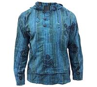 Shopoholic Fashion Hommes délavéà Rayures à Capuche Hippie Chemise Grand-père - Turquoise, XXX-Large