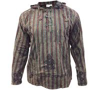 Shopoholic Fashion Hommes délavéà Rayures à Capuche Hippie Chemise Grand-père - Vert, Medium