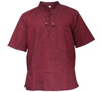SHOPOHOLIC FASHION Hommes Demi à Manches Hippie Chemise Grand-Père - Bordeaux, X-Large