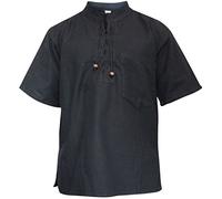 SHOPOHOLIC FASHION Hommes Demi à Manches Hippie Chemise Grand-Père - Noir, XX-Large