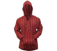 SHOPOHOLIC FASHION Multicolore Dharke Rayure Grand-Père Capuche Chemise, Léger - Marron Mix, X-Large