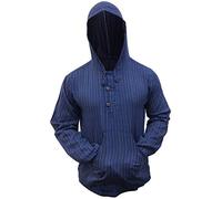 SHOPOHOLIC FASHION Multicolore Dharke Rayure Grand-Père Capuche Chemise, Léger - mélange Bleu, XXXX-Large