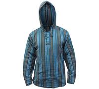 SHOPOHOLIC FASHION Multicolore Dharke Rayure Grand-Père Capuche Chemise, Léger - Mélange de Turquoise, 3XL