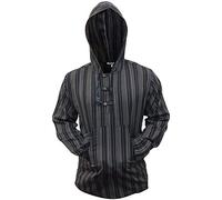 SHOPOHOLIC FASHION Multicolore Dharke Rayure Grand-Père Capuche Chemise, Léger - Noir Mix, XXX-Large