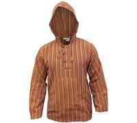 SHOPOHOLIC FASHION Multicolore Dharke Rayure Grand-Père Capuche Chemise, Léger - Orange Mix, XXL