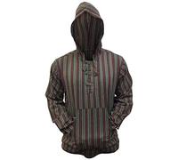 SHOPOHOLIC FASHION Multicolore Dharke Rayure Grand-Père Capuche Chemise, Léger - Vert Mix, Medium