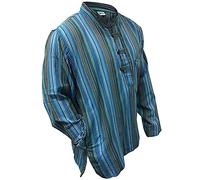 SHOPOHOLIC FASHION Multicolore Mix Dharke Rayures Confortable Léger Manches Longues Traditionnel Grand-Père, Chemise Hippie Boho, S M L XL XXL XXXL - Mélange de Turquoise, XXL