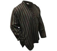 SHOPOHOLIC FASHION Multicolore Mix dharke Rayures léger Confortable Manches Longues Traditionnel Chemise Grand-père, Hippie Boho, S M L XL XXL XXXL - Vert Mix, X-Large