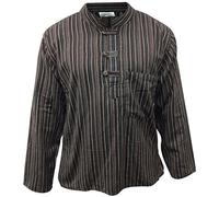 SHOPOHOLIC FASHION Multicolore Mix dharke Rayures léger Confortable Manches Longues Traditionnel Chemise Grand-père, Hippie Boho, S M L XL XXL XXXL - café Mix, XXXX-Large