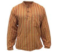 SHOPOHOLIC FASHION Multicolore Mix dharke Rayures léger Confortable Manches Longues Traditionnel Chemise Grand-père, Hippie Boho, S M L XL XXL XXXL - Orange Mix, Large