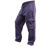 SHOPOHOLIC FASHION Pantalon de Combat Hippie pour Homme - Pantalon Cargo rayé à Jambe Large, Violet, L