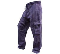 SHOPOHOLIC FASHION Pantalon de Combat Hippie pour Homme - Pantalon Cargo rayé à Jambe Large, Violet, XL