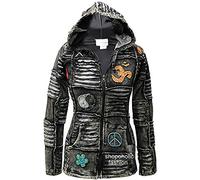 SHOPOHOLIC FASHION Slashed Patchwork Sweat à capuche zippé noir pour femme, en coton côtelé délavé, Noir, M