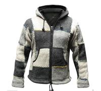 SHOPOHOLIC FASHION Super Cosy Festival Coloré Patch Népalais Laine Capuche, Veste Hippie Boho - Gris Mix, M