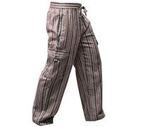 SHOPOHOLIC FASHION Unisexe Rayures Multicolores Wideleg Sidepocket Hippie Pantalon - Café Mélange, XXL
