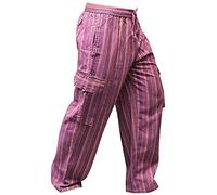 SHOPOHOLIC FASHION Unisexe Rayures Multicolores Wideleg Sidepocket Hippie Pantalon - L.Violet, M