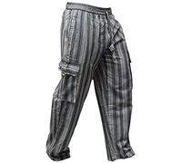 SHOPOHOLIC FASHION Unisexe Rayures Multicolores Wideleg Sidepocket Hippie Pantalon - Noir Mix, XL