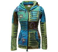 SHOPOHOLIC FASHION Veste à Capuche Pixie Femme - Patchwork Hippie à Découpes et Broderies Florales, Bleu, S