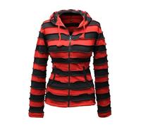 SHOPOHOLIC FASHION Veste D'extérieur à Capuche Pixie Rayée Patchwork pour Femme, Rouge, S