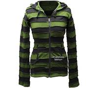 SHOPOHOLIC FASHION Veste D'extérieur à Capuche Pixie Rayée Patchwork pour Femme, Vert, XL