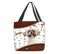 Shopper Sac De Course Joli Shih Tzu Tricolore Avec Motif En Cuir De Pattes De Chien Sac À Main Polyester Sac À Provision Fashion Grand Tote Bag Pour Dames, Aux Achats, Vacances