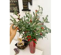 ShoppeWatch Lot de 4 Branches et tiges d'olivier artificielles avec Fruits de 76,2 cm pour décoration - Fausse Plante d'olivier - Décoration en Plastique pour intérieur et extérieur - AF17