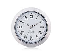 ShoppeWatch Mini Clock Insert 1 7/16" (35mm) Quartz Movement | Miniature Clock Face Insert | Small Round Fit Up White Face Silver Tone Bezel Roman Numerals CK097SL