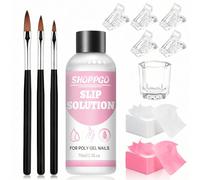 SHOPPGO Slip Solution Polygel, 75ml Slip Solution, con 3 Brosses, 1 Coupe en Cristal, 100 Feuilles de Nettoyage, 5 Pinces Manucure