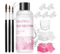 SHOPPGO Slip Solution Polygel, Slip Solution Poly Gel Kit, Kit Ongle Gel Anti-adhérence, 75ML slip solutions, contient 3 Brosses, 1 Coupe en Cristal, 100 Feuilles de Nettoyage, 5 Pinces Manucure