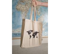 Shopping bag - motif carte du monde, couleur naturelle