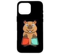 Shopping Capybara Cartoon Funny Water Pig avec Sacs Coque pour iPhone 16 Pro Max
