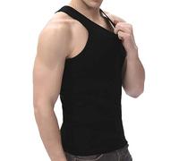 Shopping Zone ® Débardeur en coton pour homme sans manches uni respirant coupe ajustée pour l'été - Vêtement athlétique quotidien - Facile à porter - Chemises d'entraînement pour homme, Noir (lot de