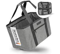 Shopwell Panier à provisions pliable de 30 litres | Panier pliable pour faire les courses et le rangement | Panier à provisions pliable pour toute la famille | Sac de courses stable et sûr (gris/noir)