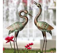 Shorayn Statuettes de Grue de Jardin, Sculptures de héron Bleu pour extérieur, grues décoratives en métal patiné pour Cour, Patio, Porche, Ornements de pelouse, décorations extérieures