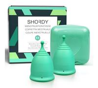 SHORDY Reusable Menstrual Cup (Small) Set of 2 with Mini Box, 100% Soft Silicone, Coupe Menstruelle, Safe Period Cup, Heavy Flow Kit, Feminine Hygiene, Tampons, Pads & Disc Alternative (Green)
