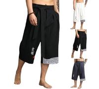Short 3/4 de style japonais pour homme - Short 3/4 court ethnique traditionnel - Coupe ample - Pour les sorties dans la rue - Style vintage - Trois quarts - Pantalon asiatique respirant, Noir , XL